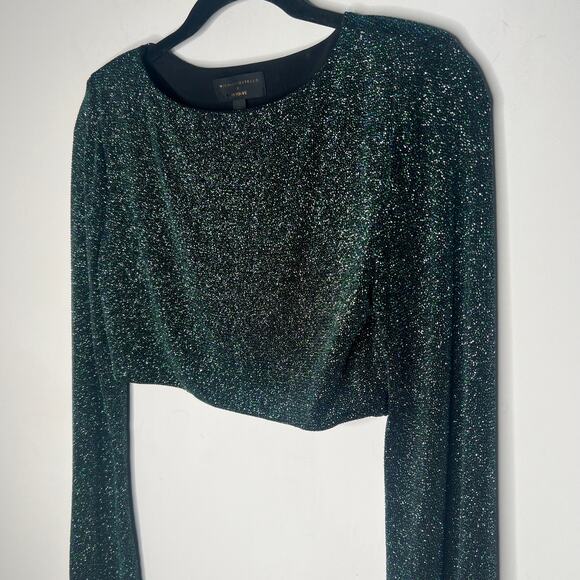 Michael Costello X Revolve Yolanda Green Shimmering Long Sleeve Crop Top Small - Picture 3 of 7